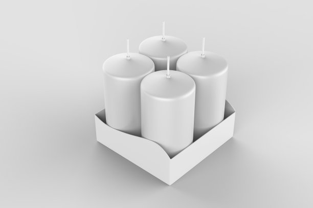 空白4柱香薰和彩色蜡烛品牌，3d渲染插图。图片下载