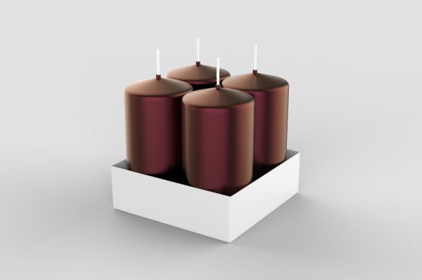 空白4柱香薰和彩色蜡烛品牌，3d渲染插图。图片下载