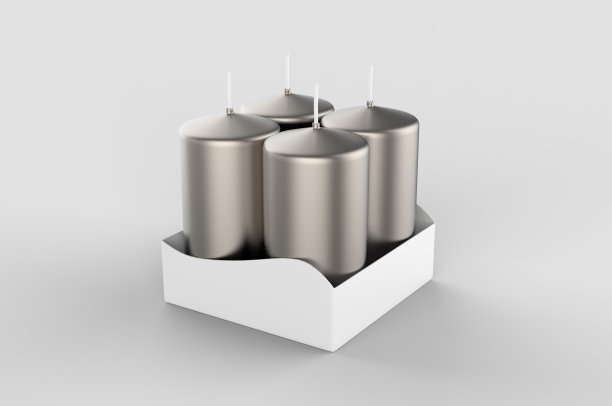 空白4柱香薰和彩色蜡烛品牌，3d渲染插图。图片下载