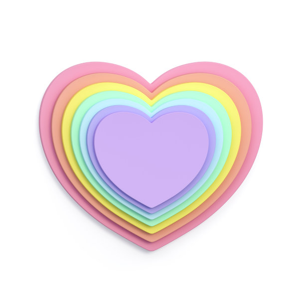 抽象彩虹层心形在白色背景上用于产品展示架或用于其他设计的3d渲染。3d插图模板情人节贺卡模板最小的概念。图片下载