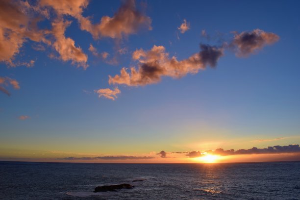 美丽多彩的日落在大西洋，特内里费，加那利群岛，西班牙图片下载