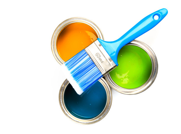 一套彩色涂料罐孤立在白色背景-图像图片下载
