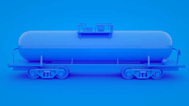 铁路罐车孤立在蓝色背景。三维渲染图片下载