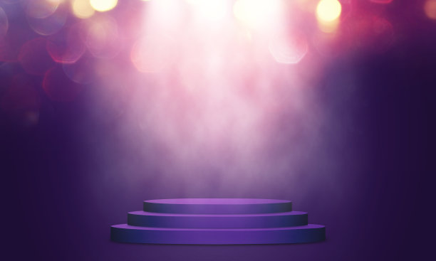 空白产品站与霓虹灯在黑暗的背景图片下载