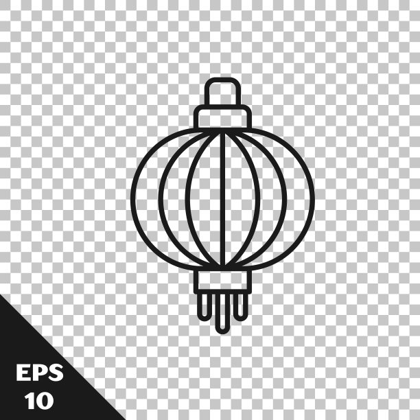 黑线日本纸灯笼图标孤立在透明的背景。矢量图图片下载