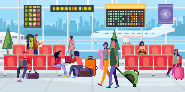 在机场等待登机的游客图片下载