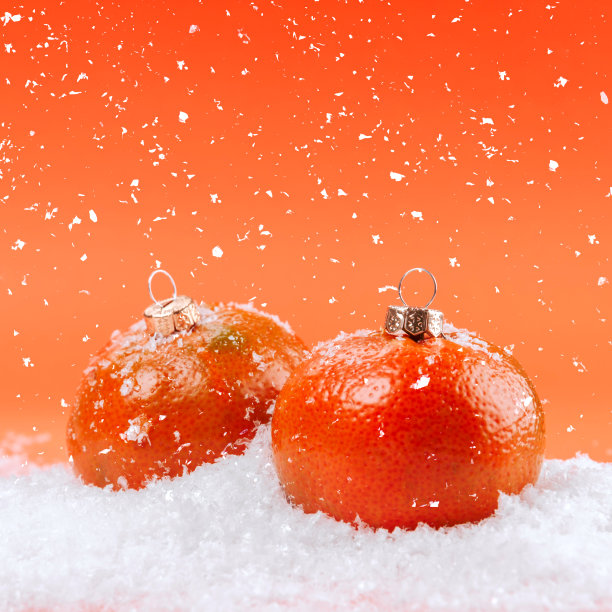 雪地橘子圣诞树挂饰新年素材图片下载