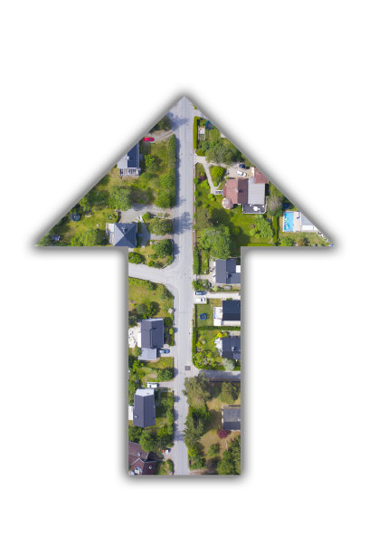 住宅市场箭头，从上面看别墅区域图片下载