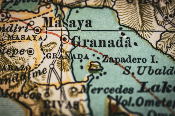 格拉纳达地区-古董尼加拉瓜地图-中美洲图片下载