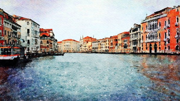 俯瞰大运河的威尼斯历史建筑一瞥图片下载