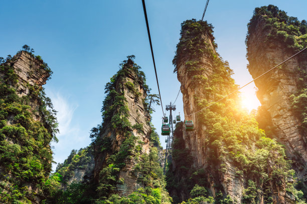 乘坐缆车前往中国张家界国家森林公园的阿凡达山图片下载