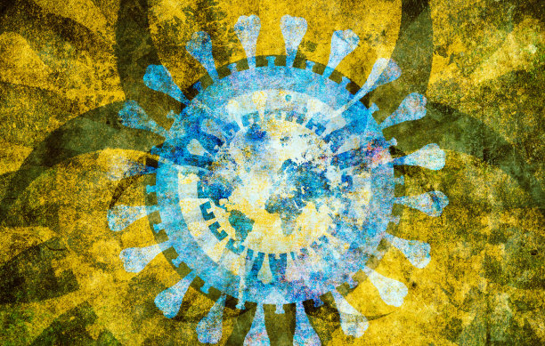 冠状病毒和生物危害符号结合在一起，微妙的世界地图在背景中图片下载