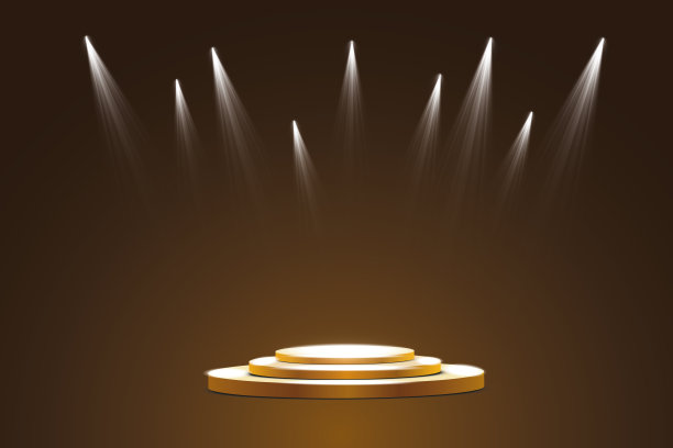 收集舞台灯光，猫步或平台，透明效果。明亮的灯光和聚光灯。光的效果。投影仪。图片下载