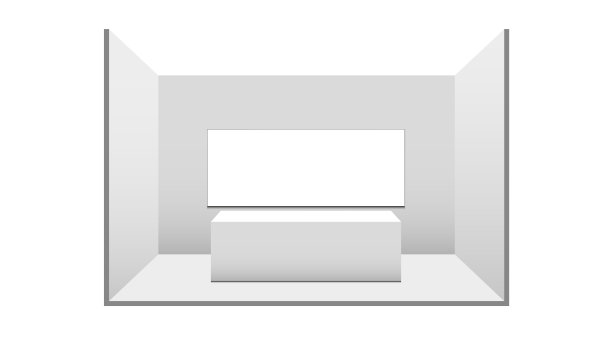 3 d展览摊位。白色空的促销摊位和桌子。向量白色空几何正方形。展示活动房间展示。空白框模板图片下载