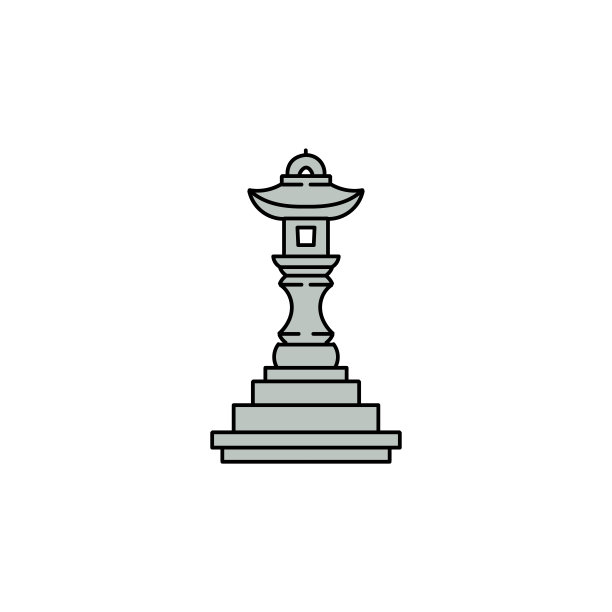 灰色的日本石灯笼图标-传统古代佛教牛图片下载