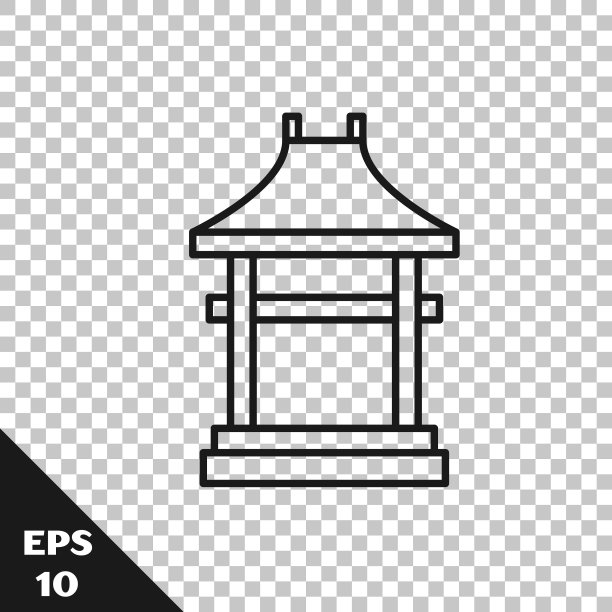 透明背景上的黑色线条日本鸟居门图标矢量素材图片下载