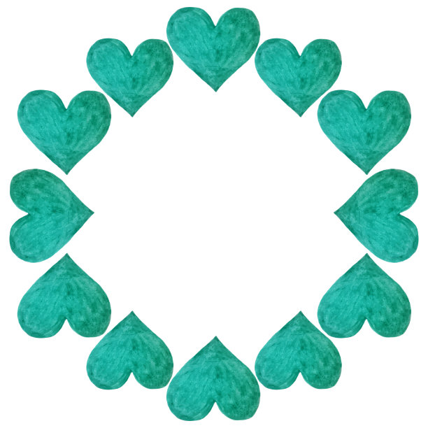 可爱的水彩绿色心框。向量。放置文字、照片。孤立的背景。创建贺卡的想法，邀请。情人节，婚礼，爱情。浪漫的点缀。图片下载