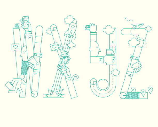 复古轮廓图形字体- W X Y Z图片下载