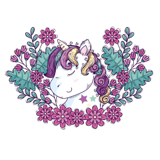 可爱的独角兽的头与花装饰图片下载