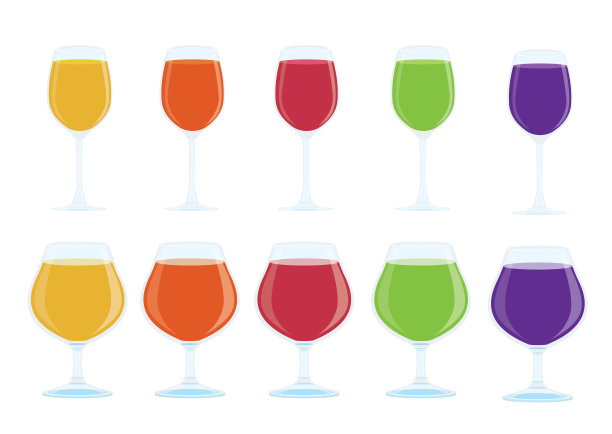 香槟杯，葡萄酒和果汁孤立在白色背景插图向量图片下载