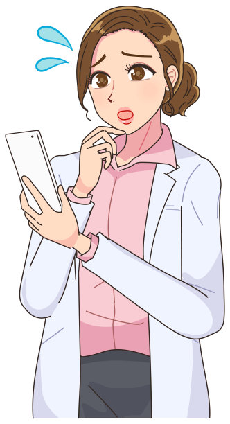 穿着白大褂的漂亮女人。穿着白大褂的漂亮女人。她使用智能手机。图片下载