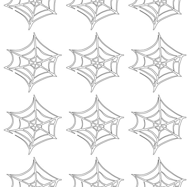 蜘蛛网无缝手绘图案。白色，黑色，橙色背景。万圣节的纹理图片下载