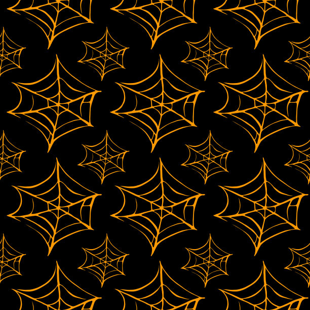 蜘蛛网无缝手绘图案。白色，黑色，橙色背景。万圣节的纹理图片下载