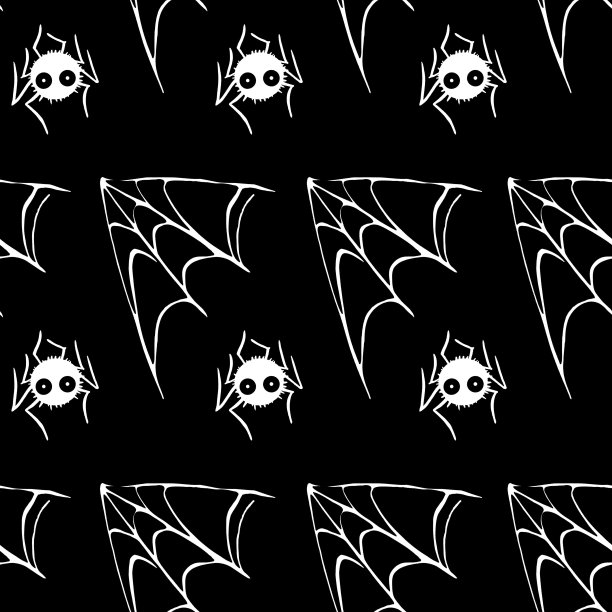 蜘蛛网无缝手绘图案。白色，黑色，橙色背景。万圣节的纹理图片下载