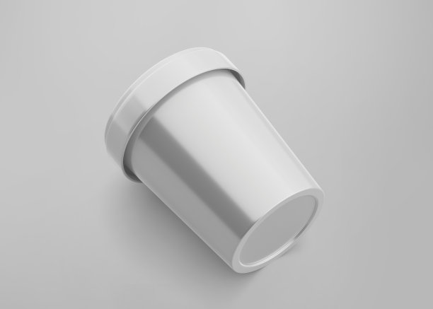 空白白色冰淇淋包装与帽，逼真的3D渲染孤立在浅灰色背景图片下载