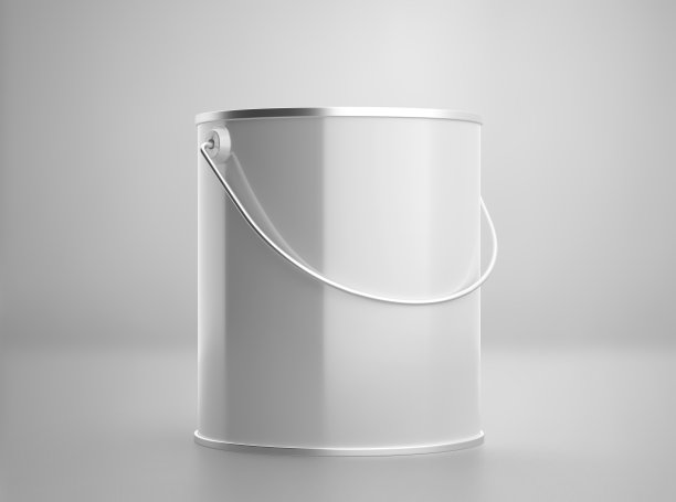 白色油漆罐盖模型，空白色桶，浅灰色背景的3D渲染图片下载