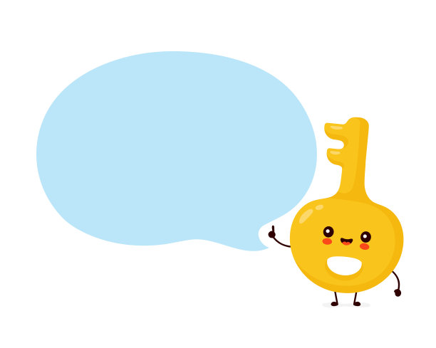 可爱快乐的金钥匙。矢量平面图片下载