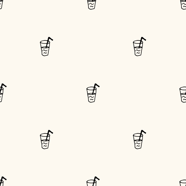 矢量无缝模式与玻璃与饮料和吸管。饮料背景涂鸦风格图片下载