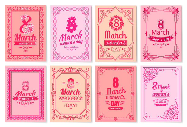 妇女节的大标志和螺旋形框明信片图片下载