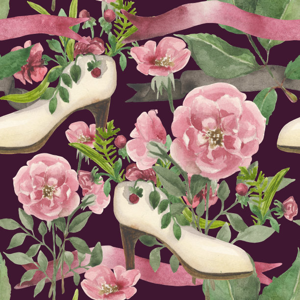 婚礼主题上的水彩图案图片下载