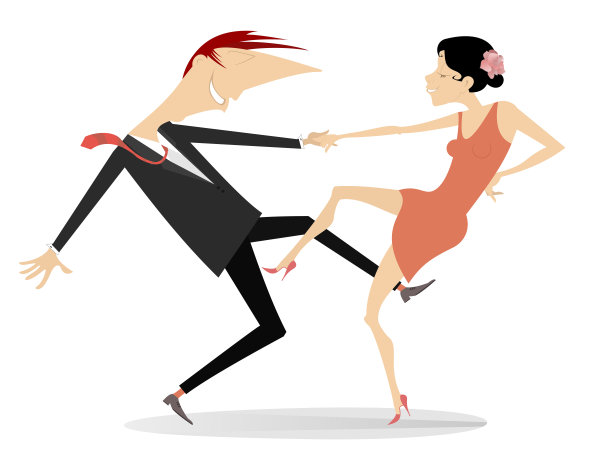 有趣的舞蹈年轻夫妇孤立图片下载