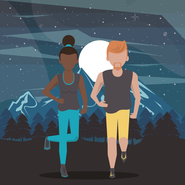 异族夫妇在夜间跑步现场图片下载