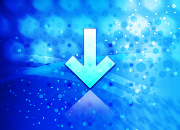 向下箭头图标抽象浅青蓝六边形图案背景图片下载