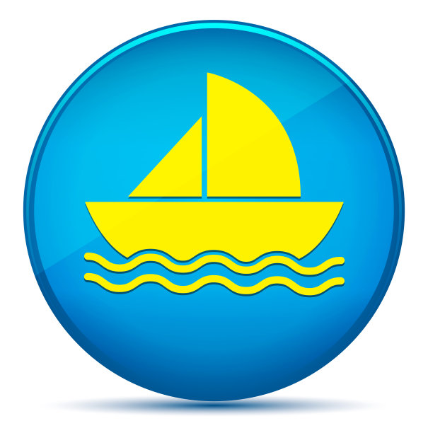 帆船图标现代平青蓝圆形按钮图片下载