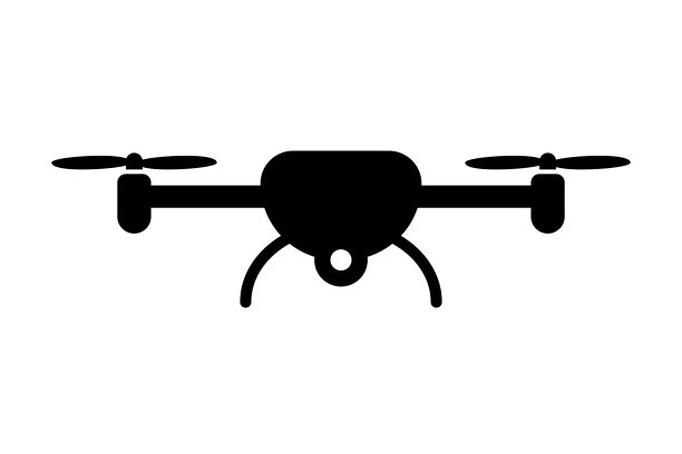 四轴飞行器无人机与相机黑色图标平面矢量插图上的白色背景图片下载