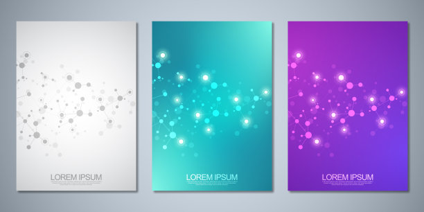 矢量模板小册子或封面设计，书籍，传单，与分子背景和神经网络。连接的线和点的抽象几何背景。科学技术理念。图片下载