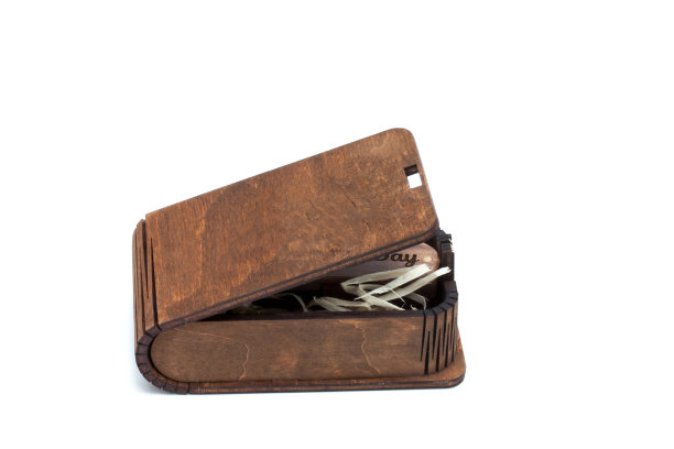 轻木小包装usb驱动器。一个带usb存储的木箱，供摄影师使用，背景为白色。本空间图片下载