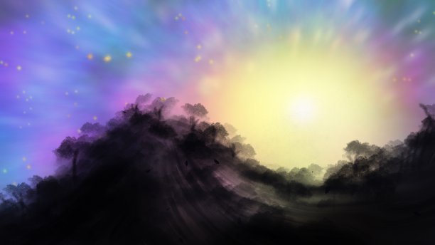 山水画，山与月光图片下载