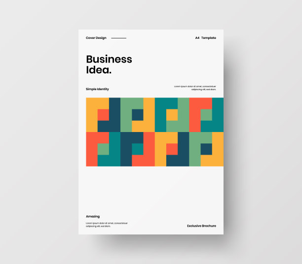 惊人的业务表示向量A4垂直方向的首页模拟。现代企业报表封面抽象几何插图设计布局。公司身份手册模板。图片下载