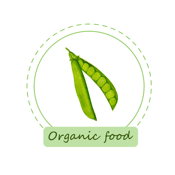 有机食品标签。手绘生物豌豆。设计菜单，天然食品商店，包装和广告。有框架和边框装饰的海报。生态商店的农产品。健康食品。图片下载