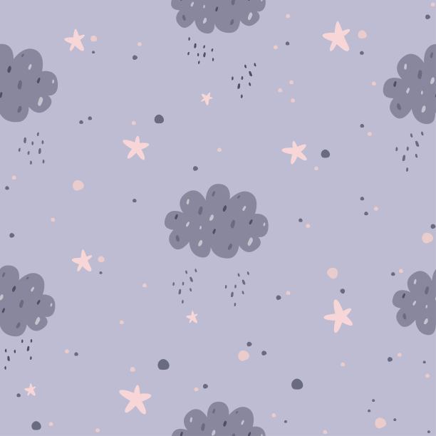 向量孩子无缝模式与星星，点和云。图片下载