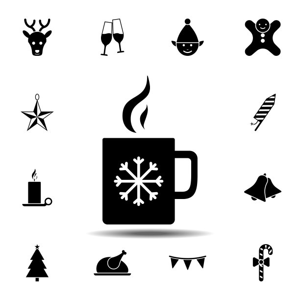 带有雪花图标的玻璃杯：圣诞节、新年和节日UI/UX网站或移动应用的简单符号矢量元素图片下载