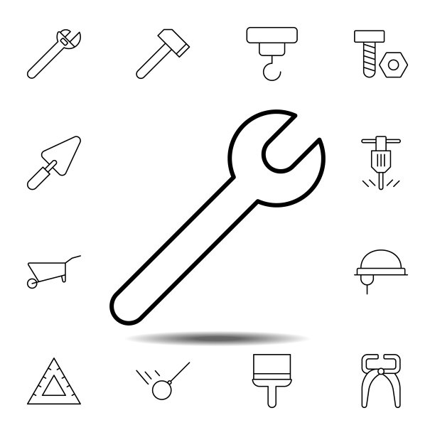 扳手，DIY图标。用于UI和UX，网站或移动应用的建筑工具图标集的简单细线轮廓矢量元素图片下载