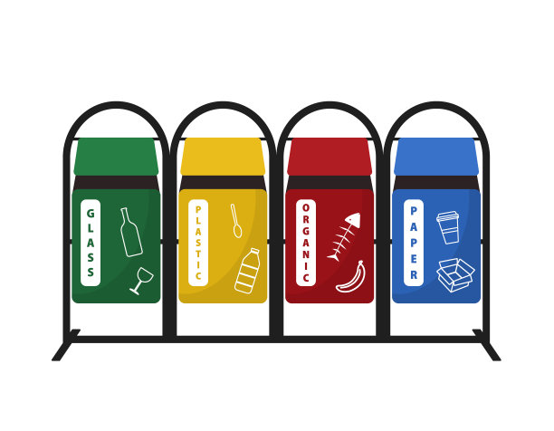 垃圾桶矢量平面插图。分类垃圾。生态学和循环观念。彩色的垃圾桶孤立在白色的背景。图片下载