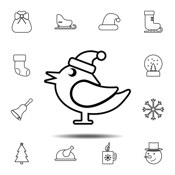 圣诞节鸟图标。简单的细线，轮廓向量元素的圣诞快乐图标设置的用户界面和用户体验，网站或移动应用程序图片下载