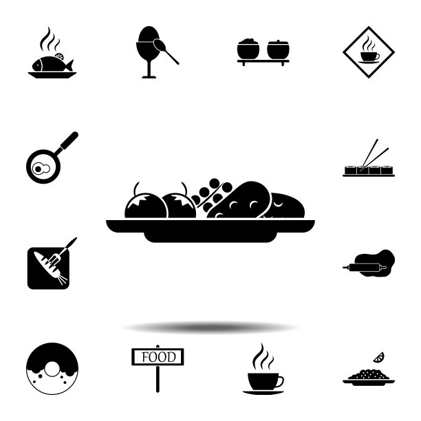 蔬菜，水果，盘子图标。简单的字形矢量元素的食物图标设置为用户界面和用户体验，网站或移动应用程序图片下载